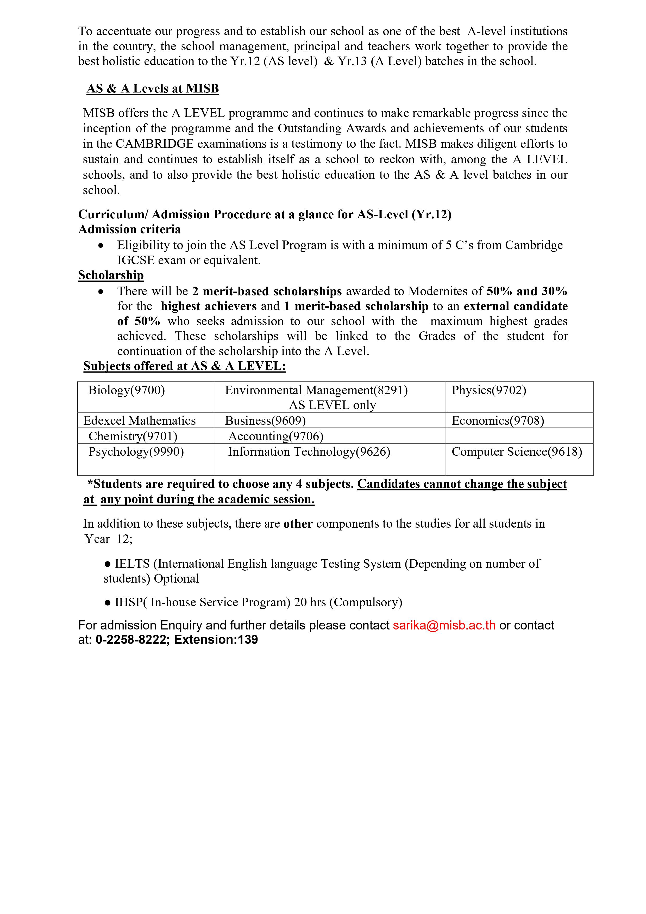 Secondary School A Level Curriculum 2
